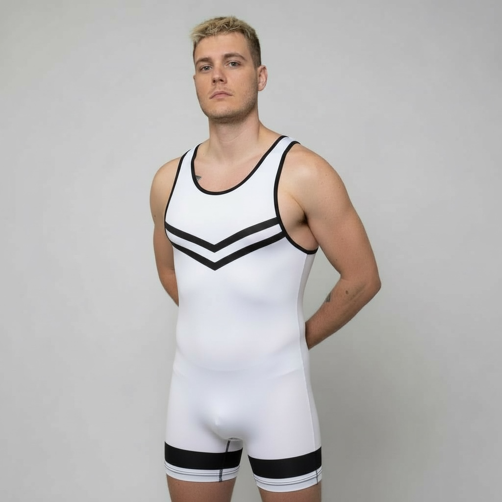 Dickfashion singlets – tyngdlyftnings- & brottardräkter i premiumkvalité, Vit svart