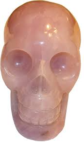 Calavera de cristal grande en cuarzo rosa, calavera de cristal en cuartos de rosa