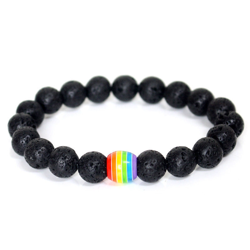 Bracelet in Black lava stone and pride bead
