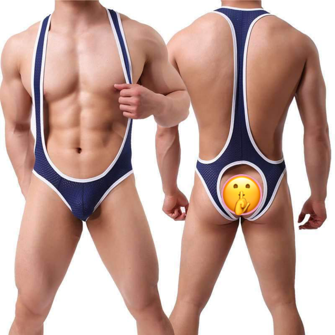 Singlet eller brottardräkter med bar rumpa. Finns i många färger.