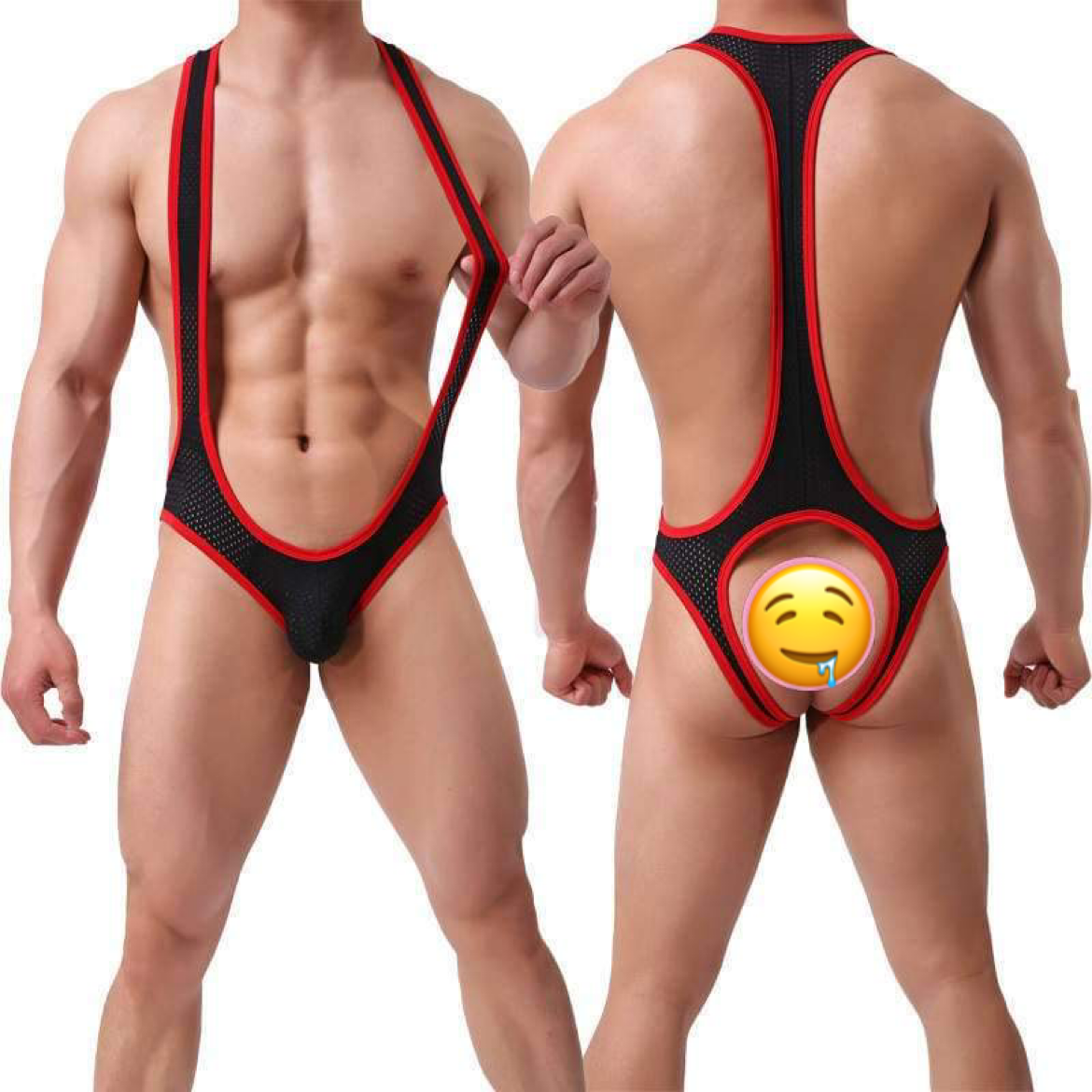 Singlet eller brottardräkter med bar rumpa. Finns i många färger.