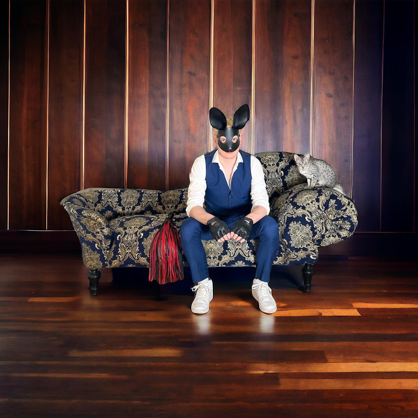 Mask i form av en rabbit eller bunny. Masken är i äkta skinn eller läder.