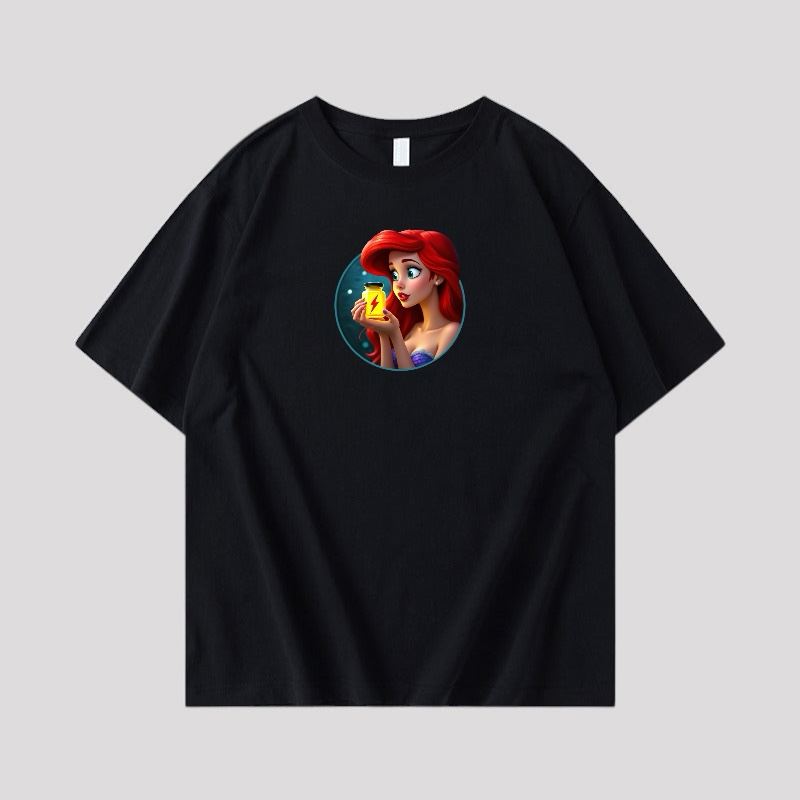 T-shirt med tryck av poppers, Sjöjungfru