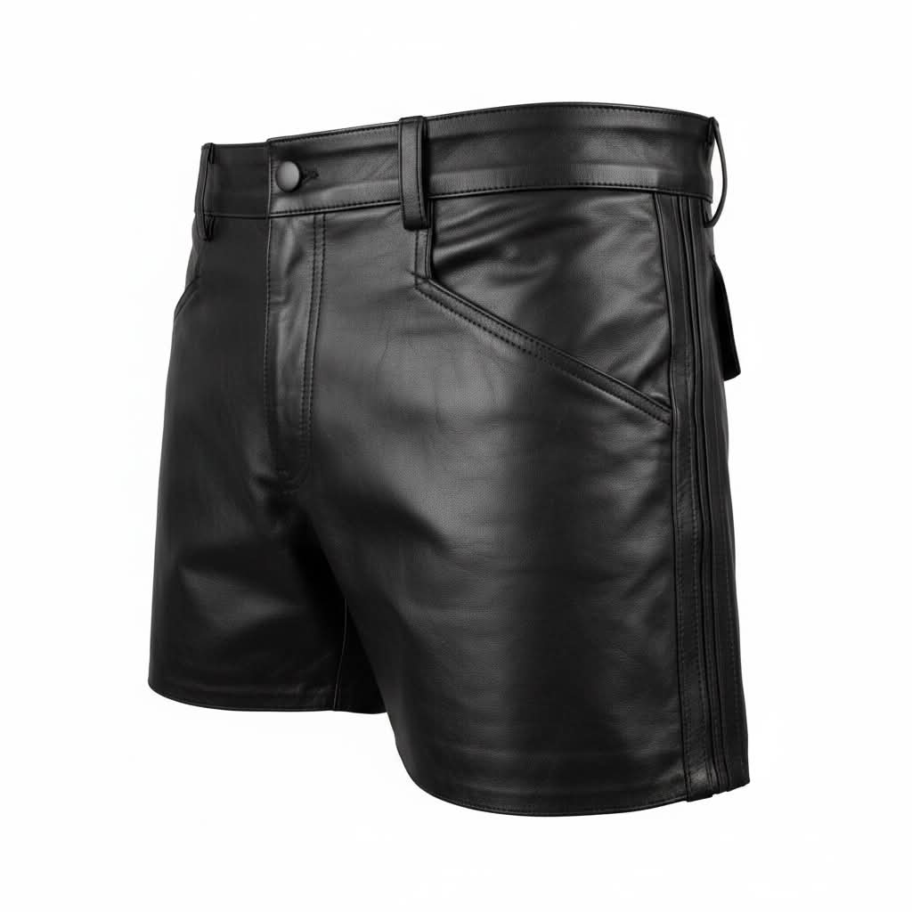 Shorts i äkta läder med vita revärer (kopia)