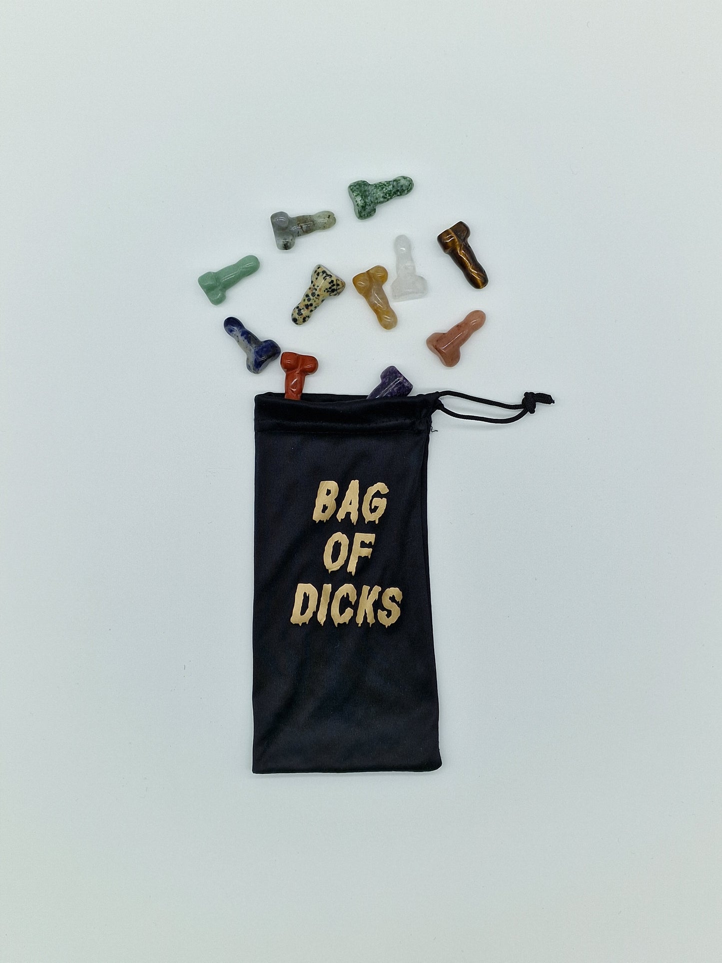 Crystal dicks or penis - 15 mixed stones for the price of 10. Plus a velvet bag, a bag of dicks