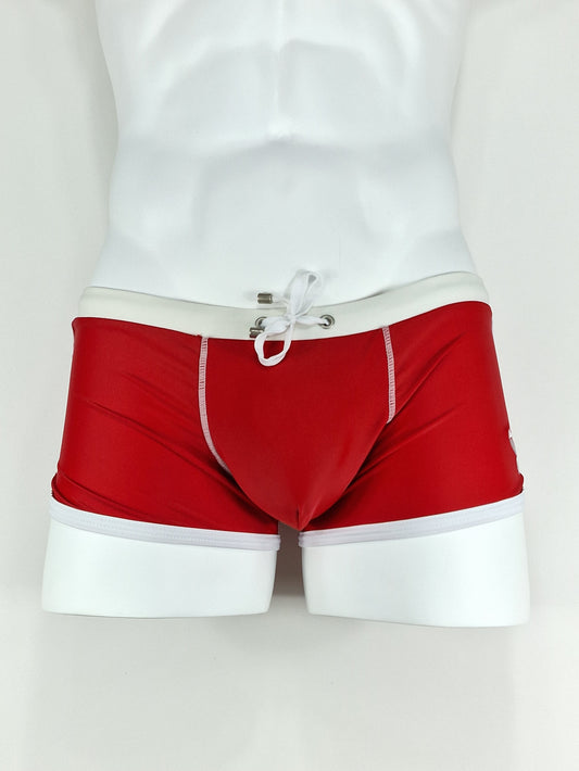 Swim trunk classic, red swimming trunks with white border