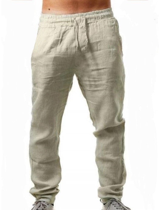 Linnebyxor i beige färg och relaxed fit