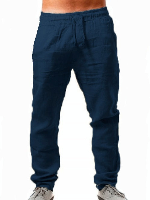 Pantalón de lino azul marino, fresco y cómodo.