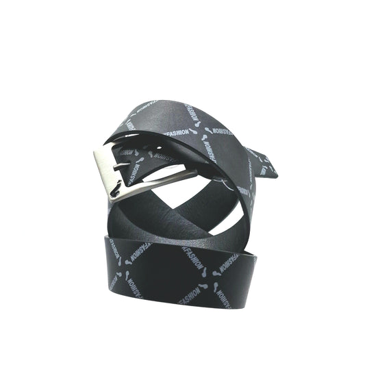 Black leather belt with gray pattern