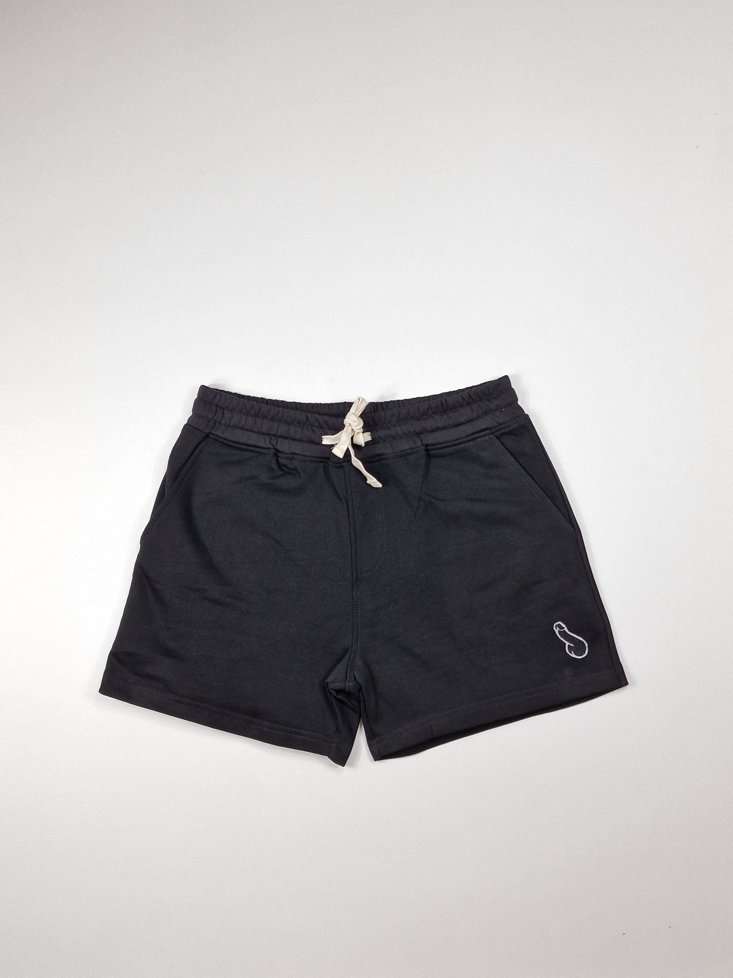 Pantalón corto tipo jogger, negro, con estampado de pene. De hombre o unisex