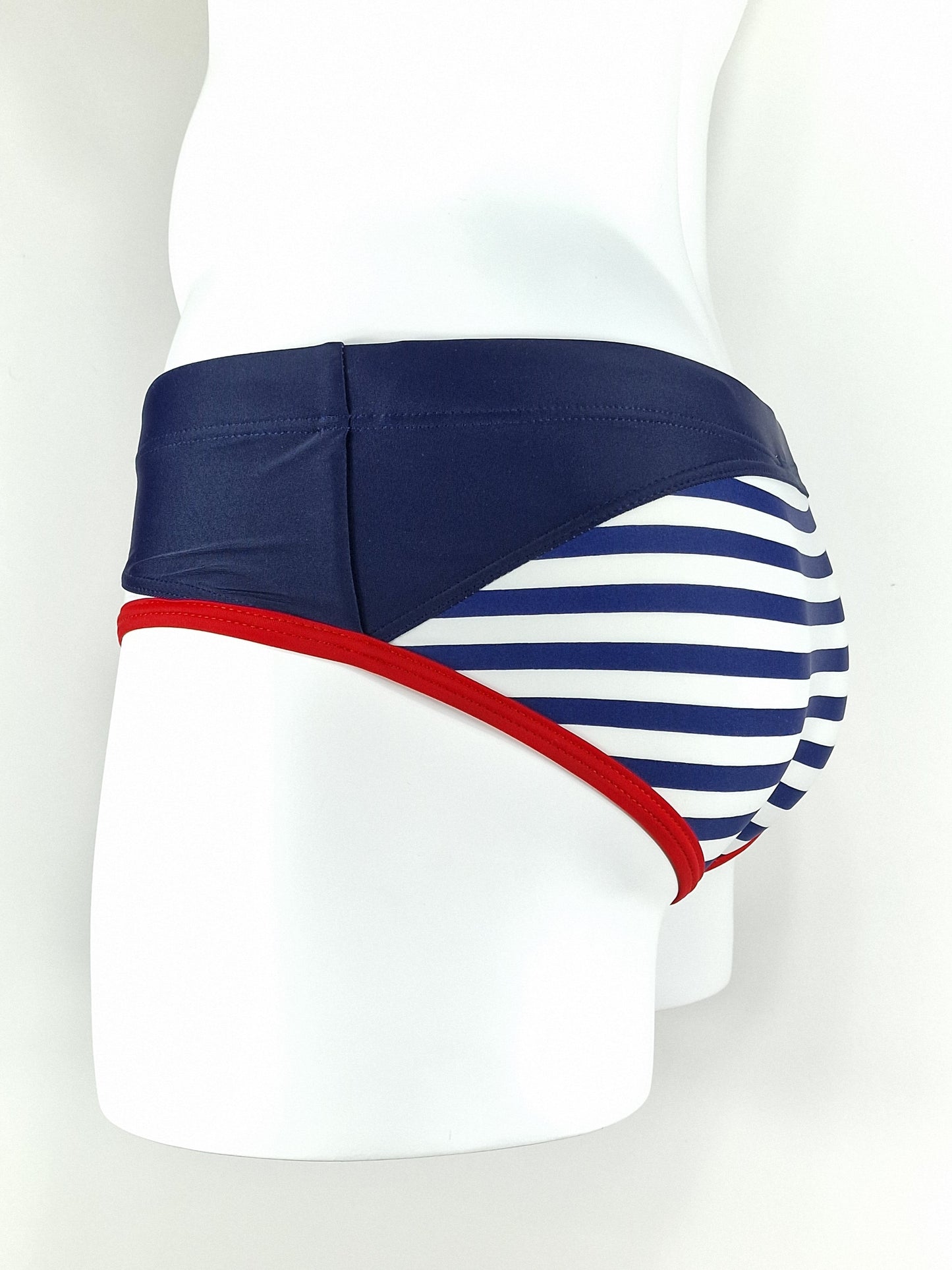 Swim speedos, striped swimming trunks in sailor style