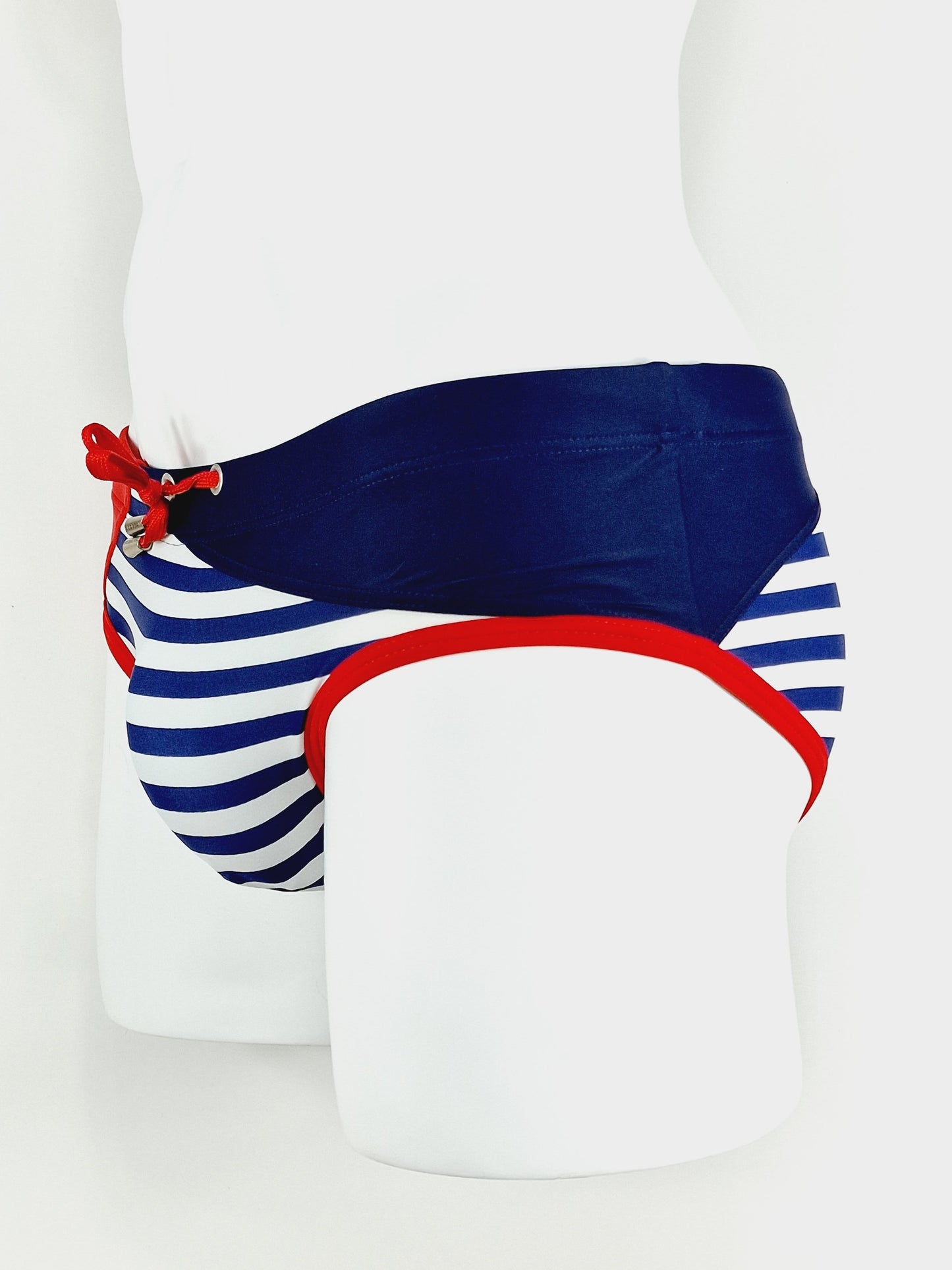 Swim speedos, striped swimming trunks in sailor style