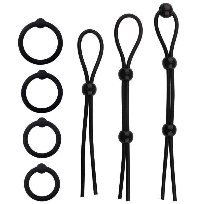 Kukring, pubisring eller penisring set med 4 ringar och cock straps i mycket mjuk silikon.