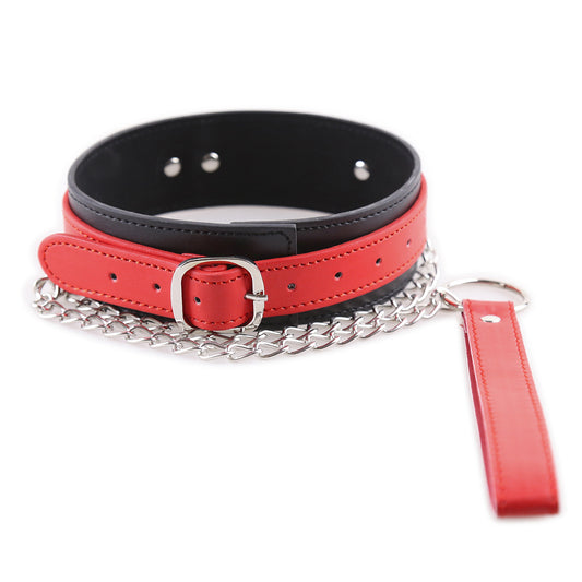 Leash, collar in red vegan leather
