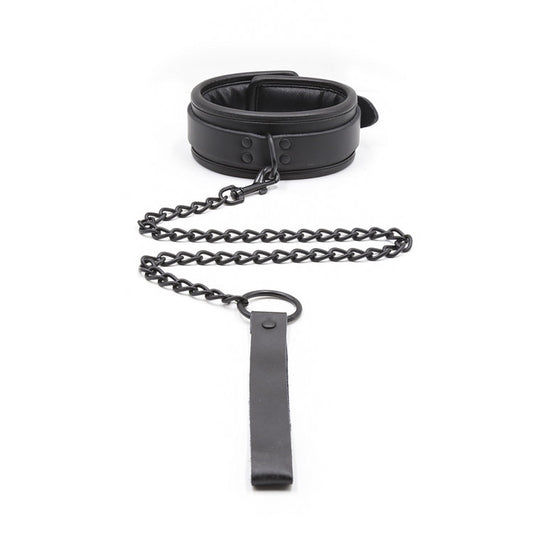 Leash, collar in black vegan leather