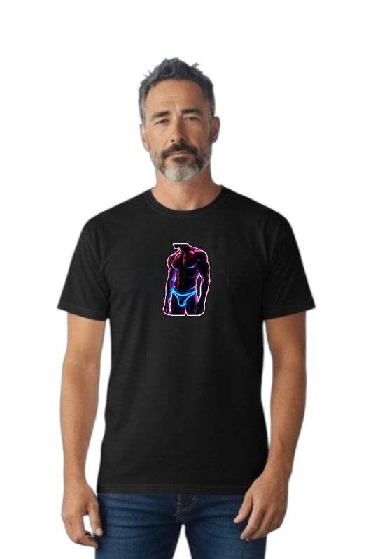 T-shirt med tryck av halvnaken kille eller man