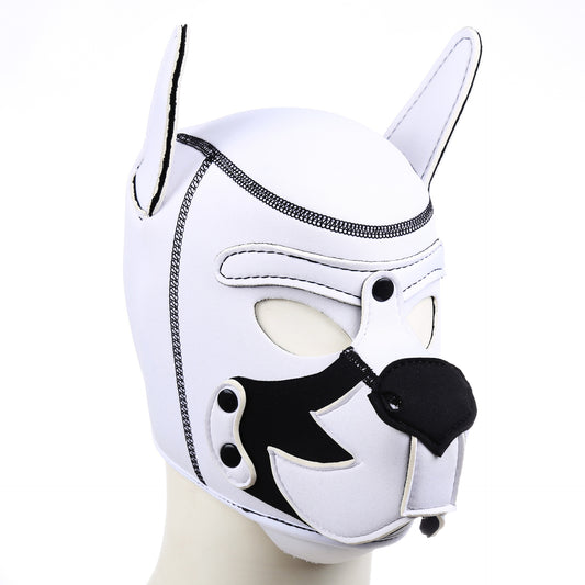 Puppy play hood eller mask, vit