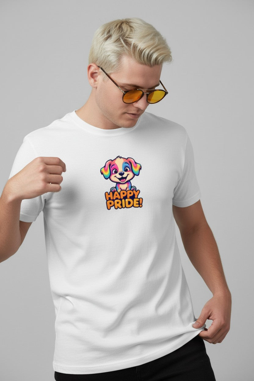 T-shirt med tryck, HAPPY PRIDE! Med hundvalp.