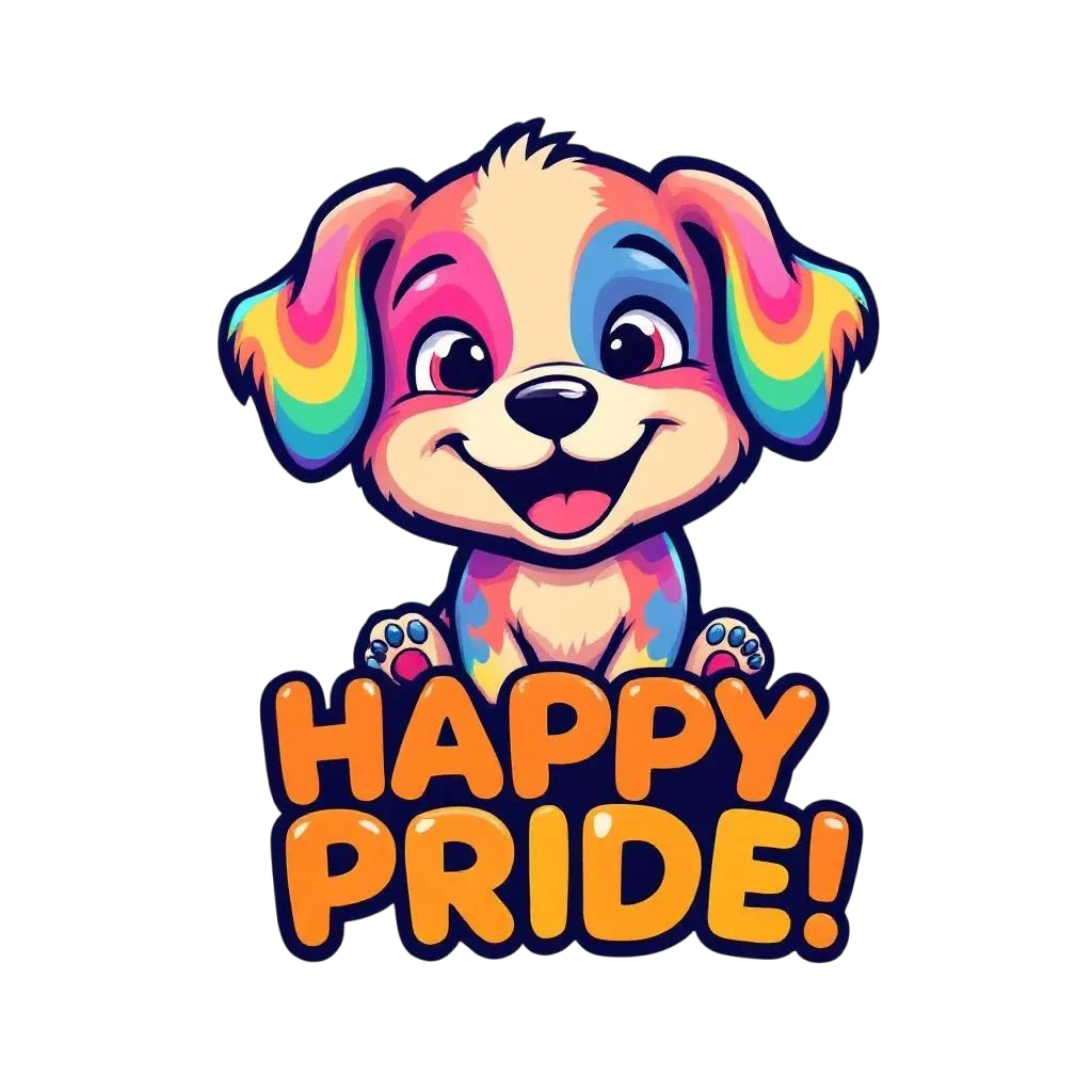 T-shirt med tryck, HAPPY PRIDE! Med hundvalp.