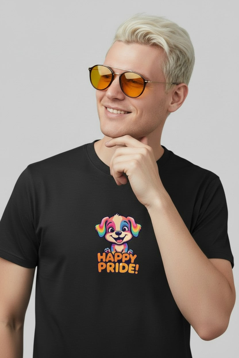 T-shirt med tryck, HAPPY PRIDE! Med hundvalp.