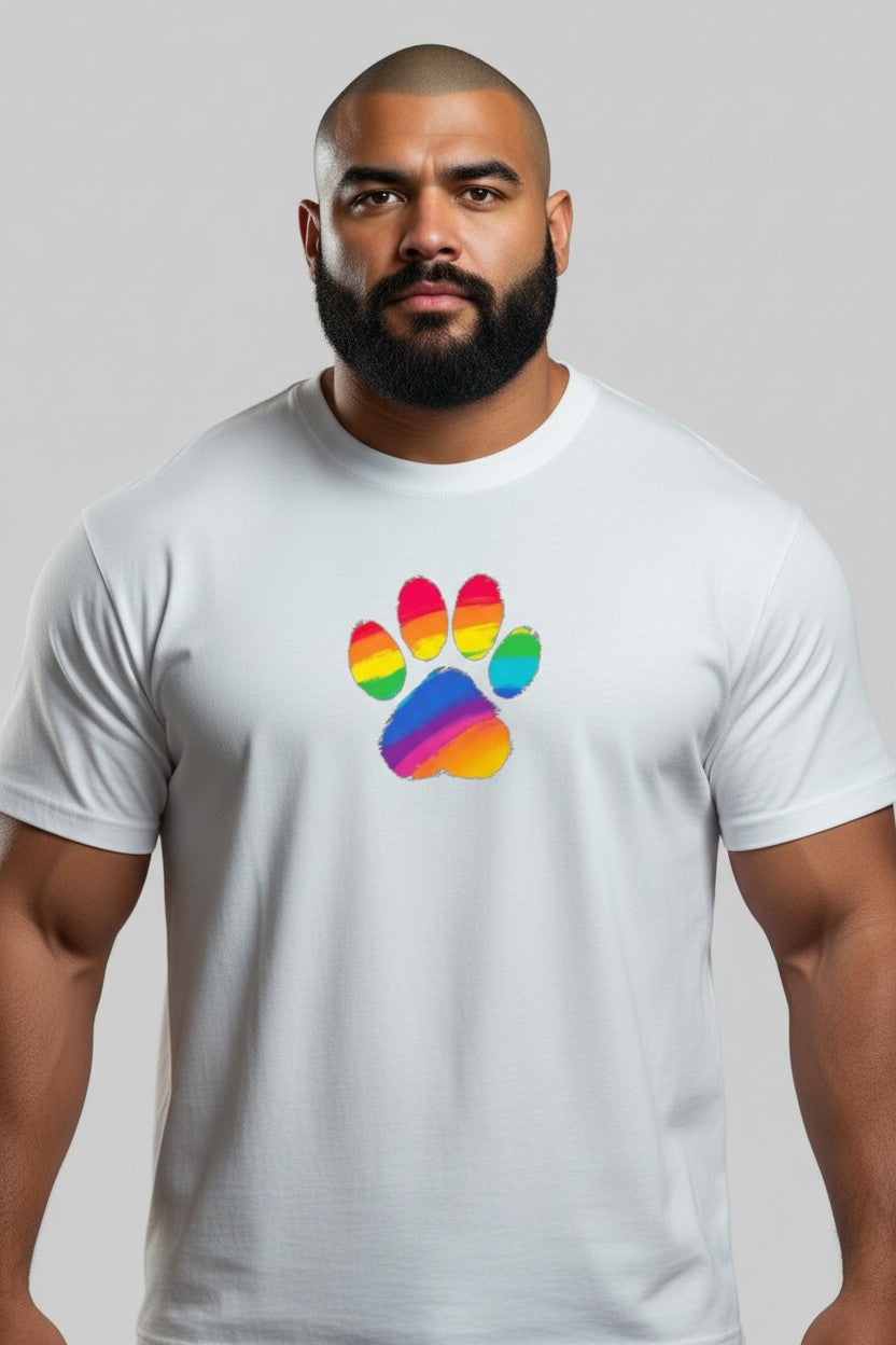 T-shirt med tryck, puppy paw i regnbågsfärg