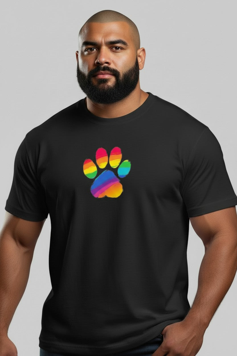 T-shirt med tryck, puppy paw i regnbågsfärg