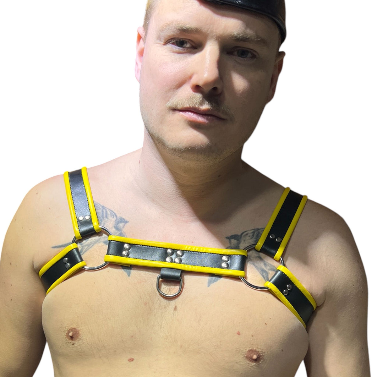 Harness i svart och gult äkta läder, typ bulldog