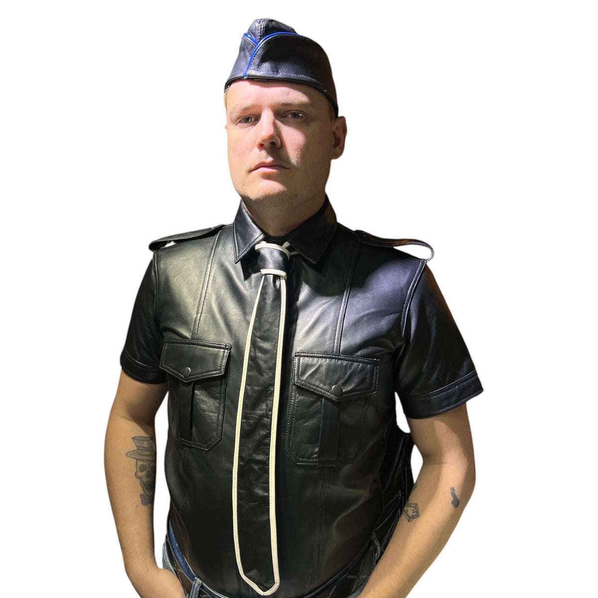 Slips i svart vitt äkta läder