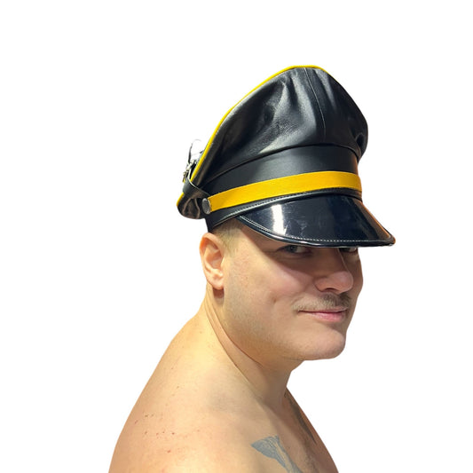 Genuine officer and biker gay leather muir cap