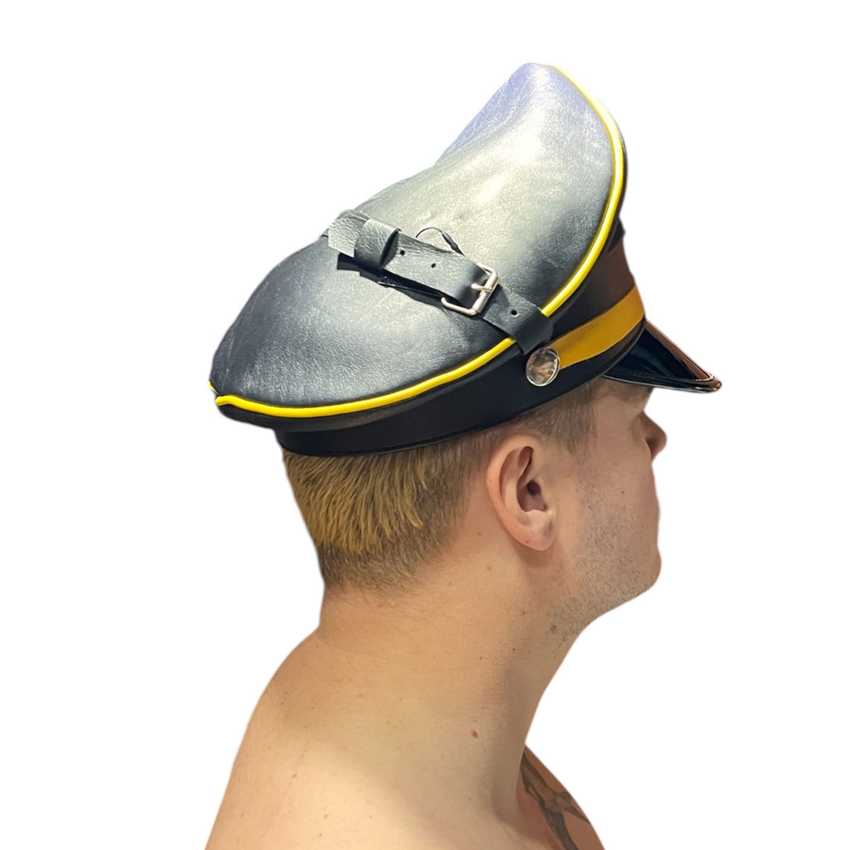 Genuine officer and biker gay leather muir cap