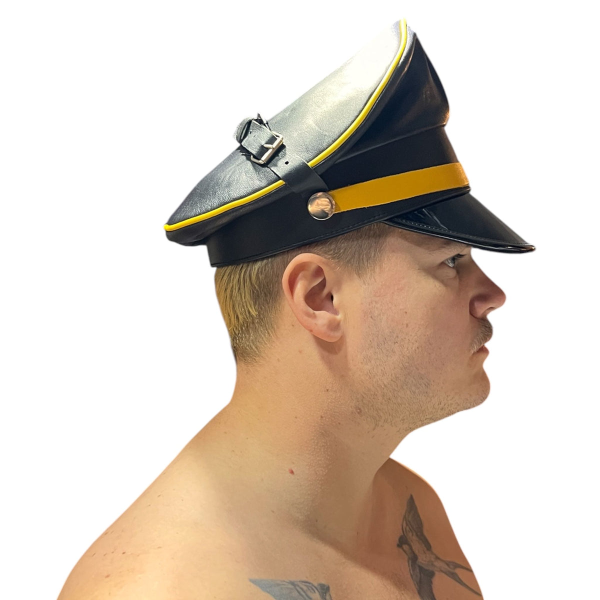 Genuine officer and biker gay leather muir cap