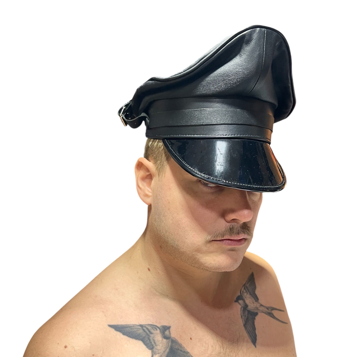 Genuine officer and biker gay leather muir cap