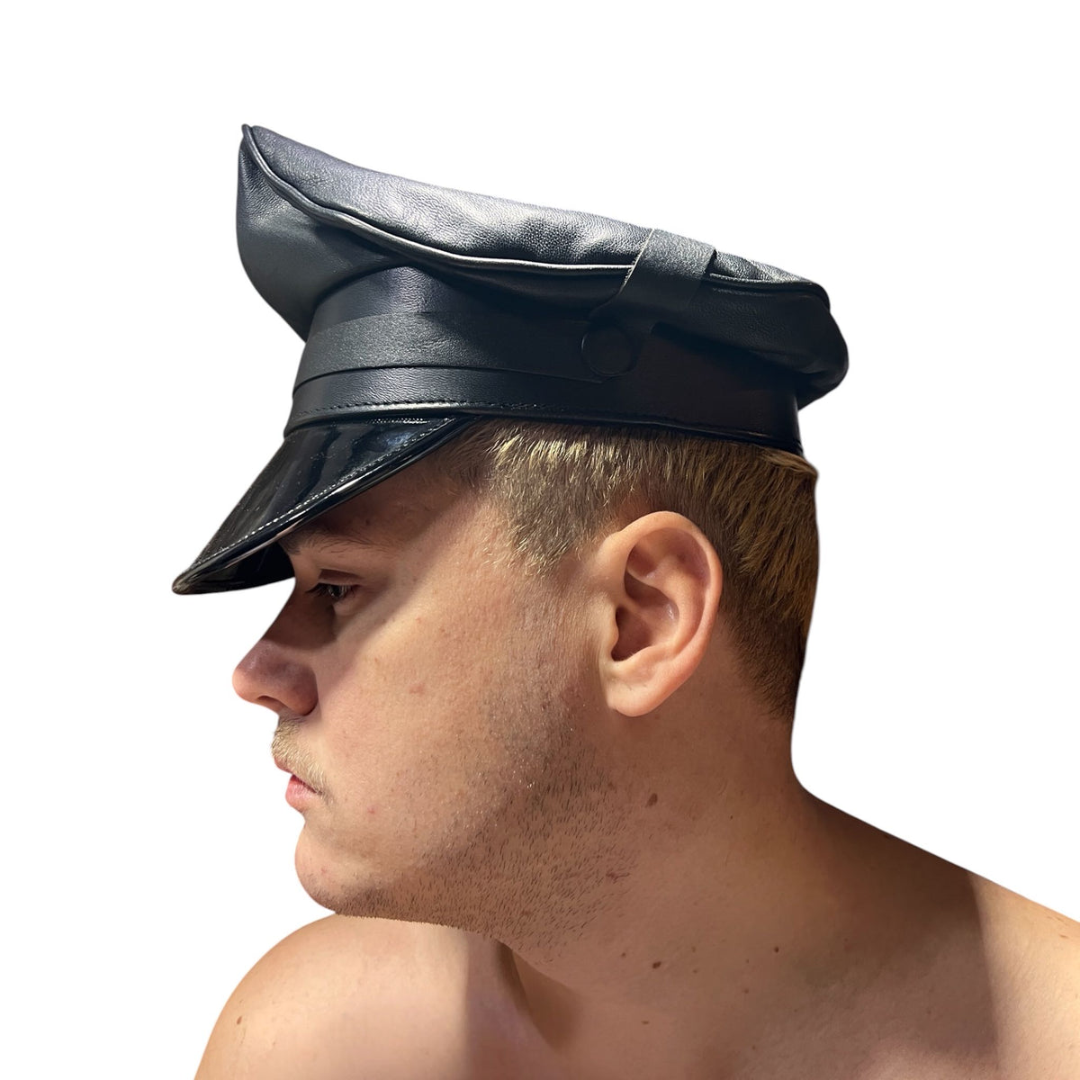 Genuine officer and biker gay leather muir cap