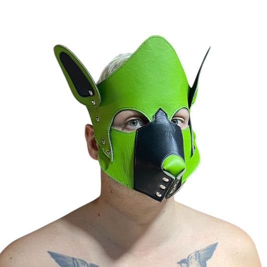 Puppyplay Hood eller hund mask i grönt läder