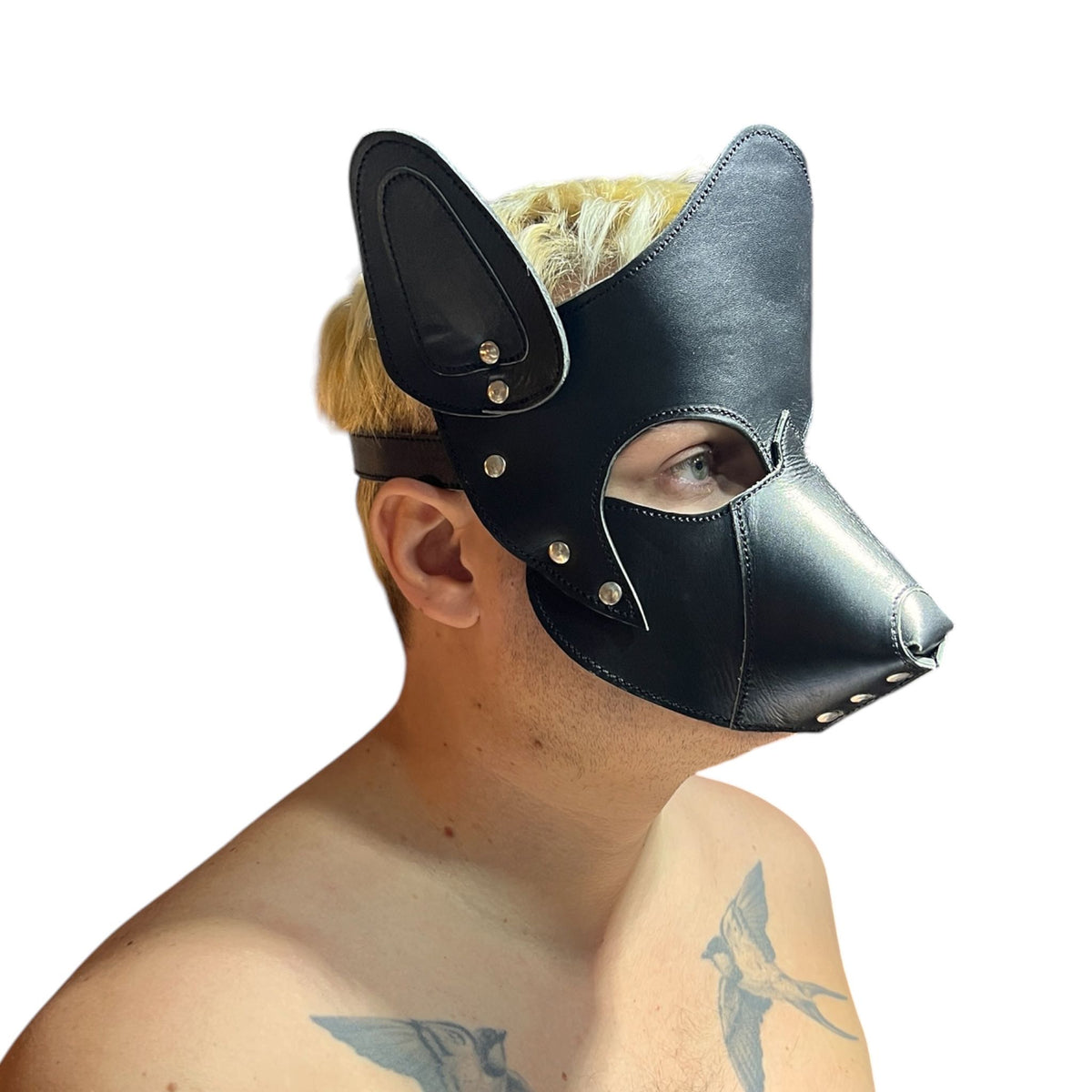 Puppyplay Hood eller hund mask i svart läder