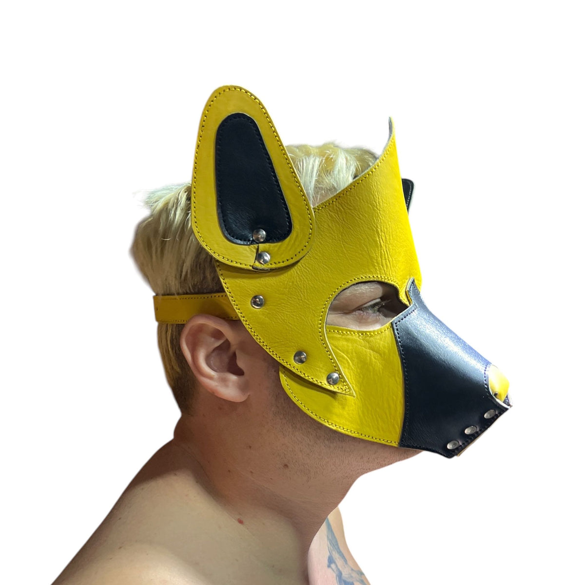 Puppyplay Hood eller hund mask i gult läder