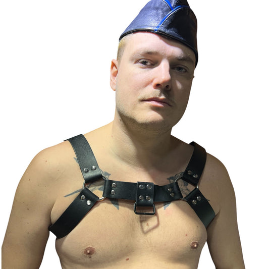 Harness i svart äkta läder med silver nitar, typ bulldog