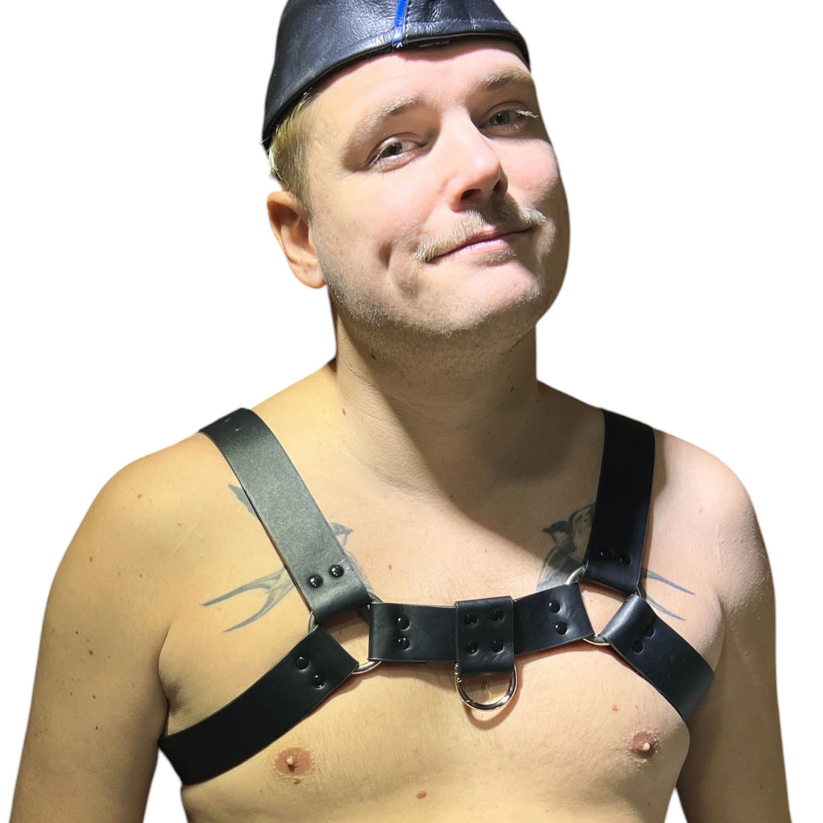 Harness i svart äkta läder med svarta nitar, typ bulldog