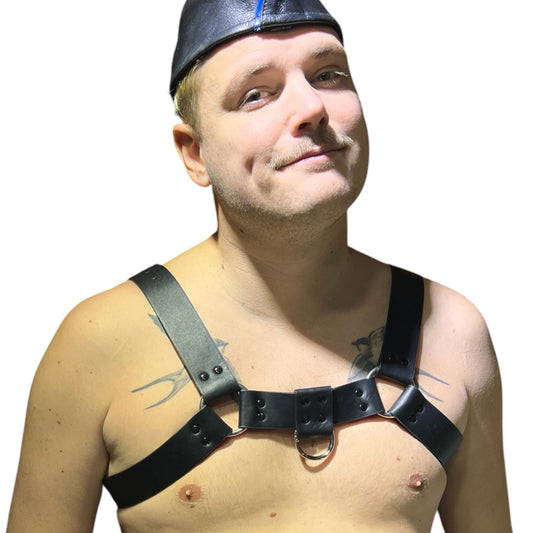 Harness i svart äkta läder med svarta nitar, typ bulldog