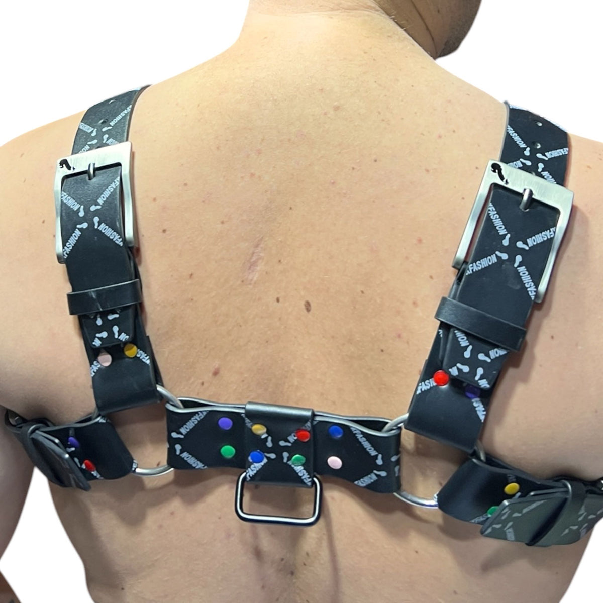 Harness i svart äkta läder med grått mönster, typ bulldog