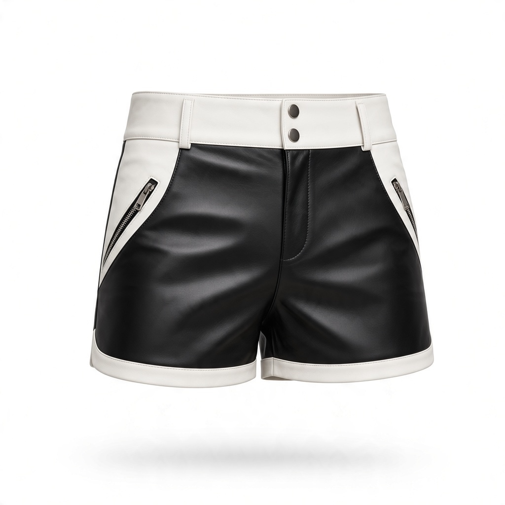 Shorts i äkta läder, svart vita