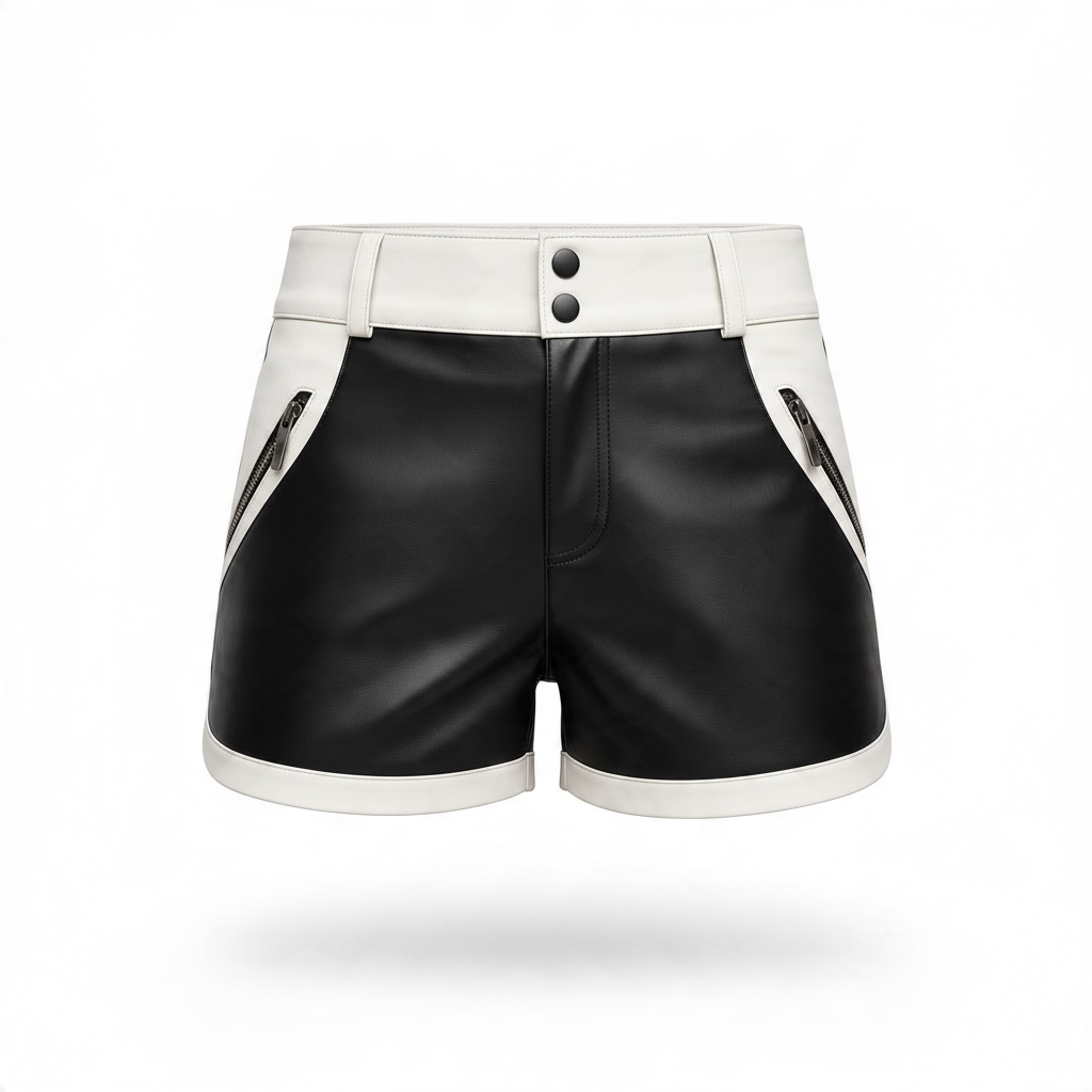 Shorts i äkta läder, svart vita