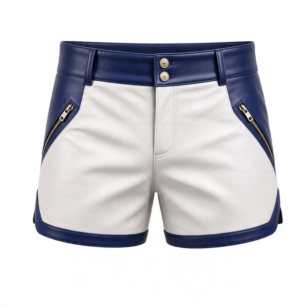 Shorts i äkta läder, blå vita