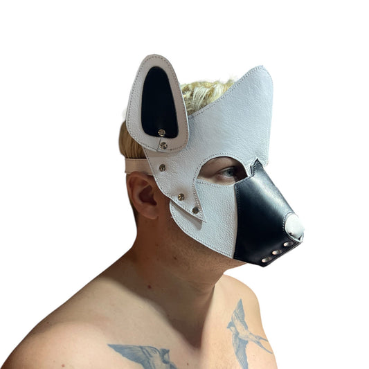 Puppyplay Hood eller hund mask i vitt läder