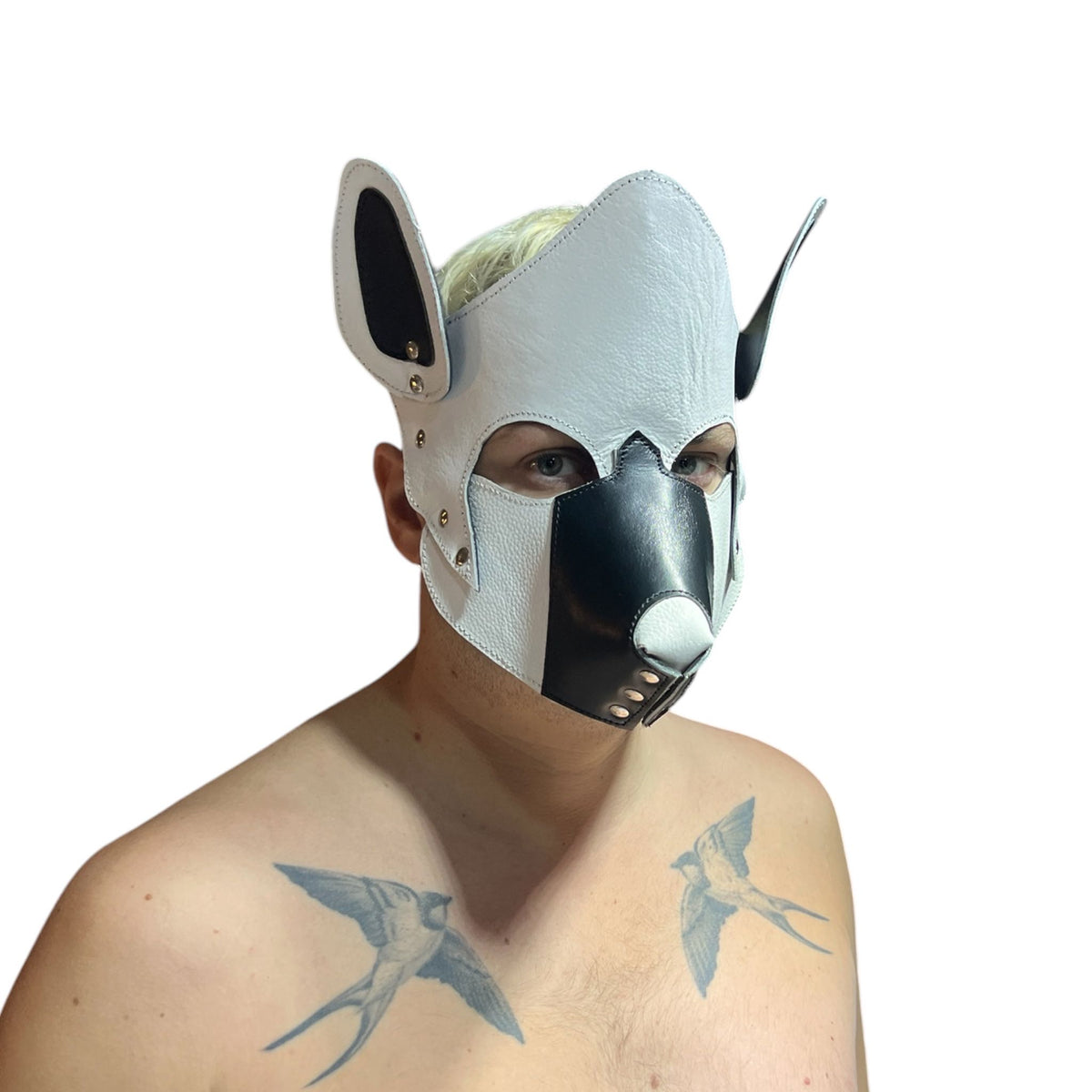 Puppyplay Hood eller hund mask i vitt läder