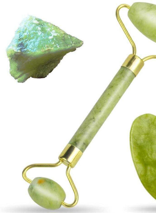 Gua Sha Jade face roller or face rollers in green mashan jade or green mashan jade