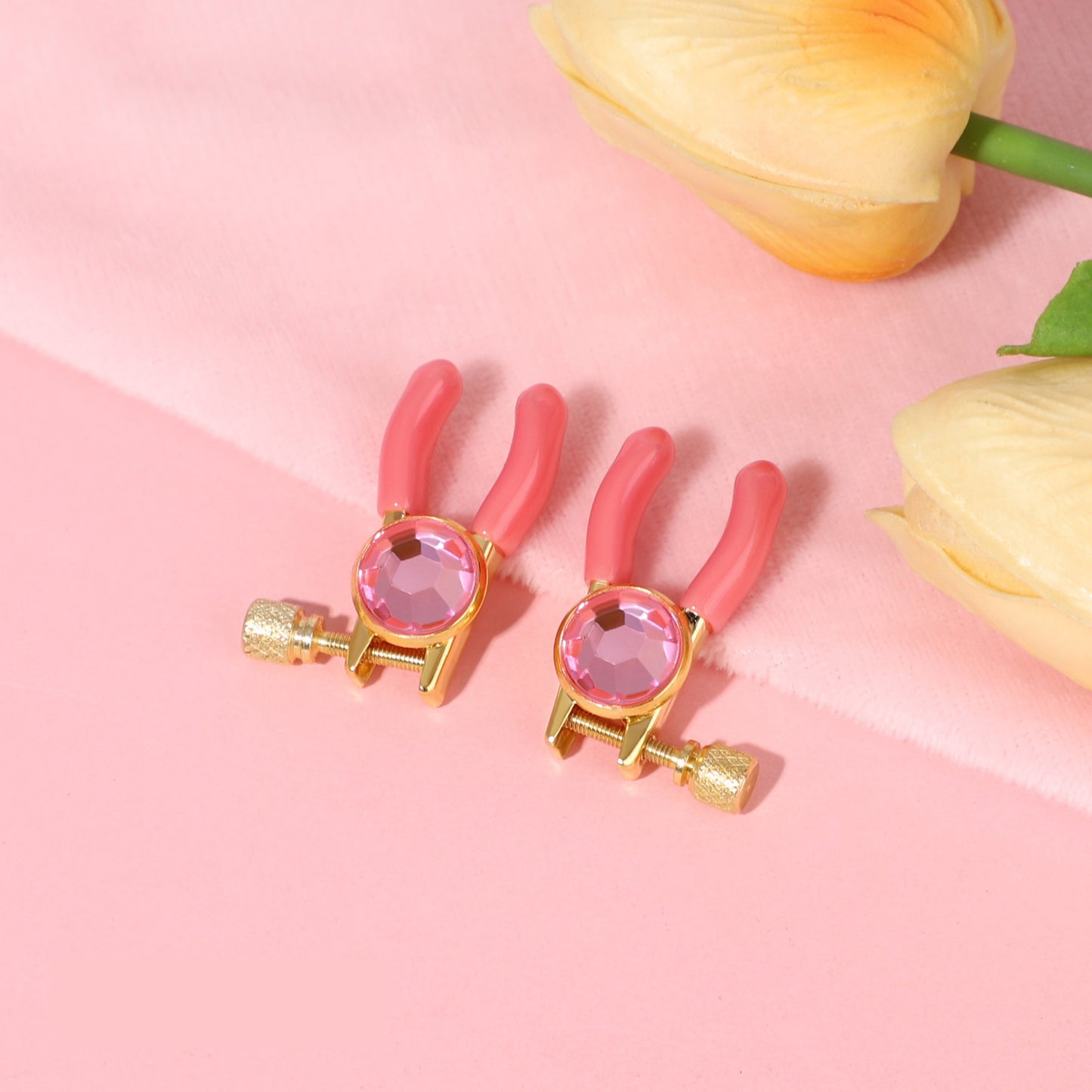 Pink furry and fluffy nipple clamps