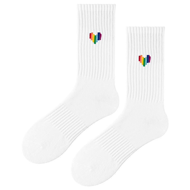 Crew-Socken in Pride-Farben, weiße, regenbogenfarbene Crew-Socken
