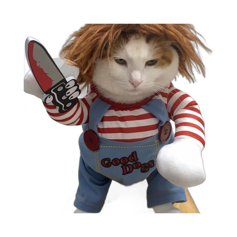 Chucky-dräkt med peruk, maskeraddräkt för hund, katt och kanin