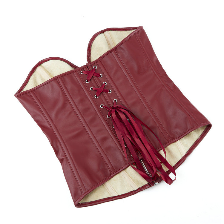 Röd korsett i veganläder